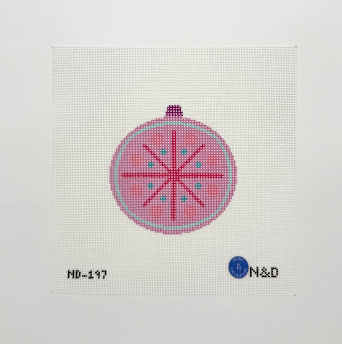 Mid Century Mod Ornament - Round Purple and Pink Needlepoint Canvas