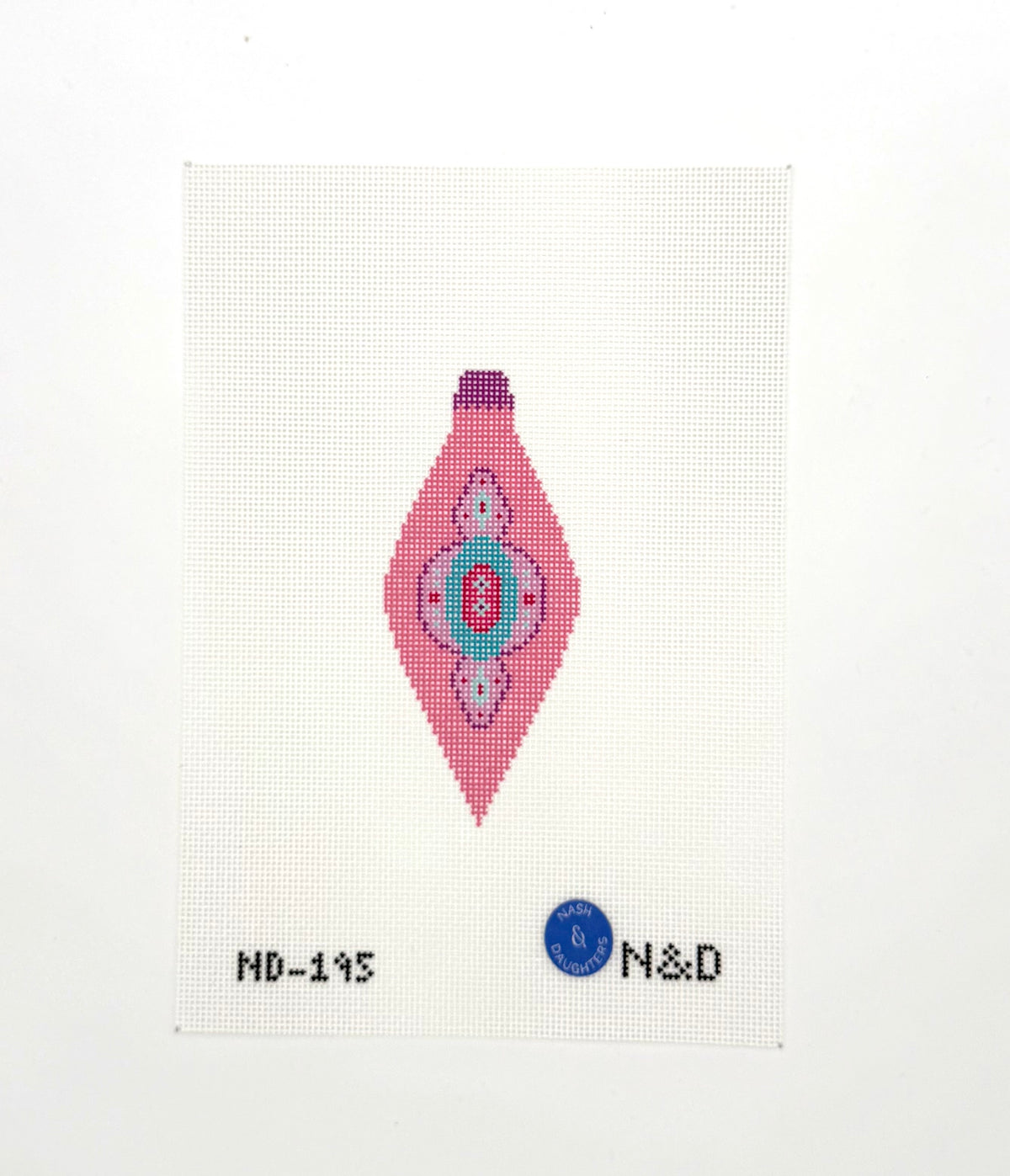 Mid Century Mod Ornament - Long Pink & Purple Needlepoint Canvas