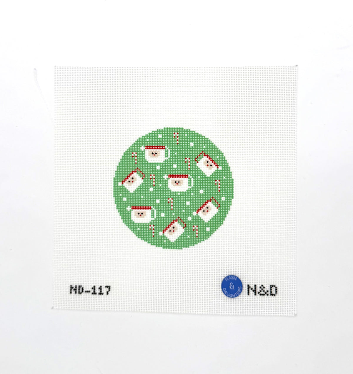 Green Santa Mugs Round Needlepoint Canvas