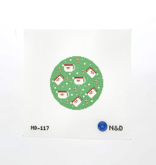 Green Santa Mugs Round Needlepoint Canvas