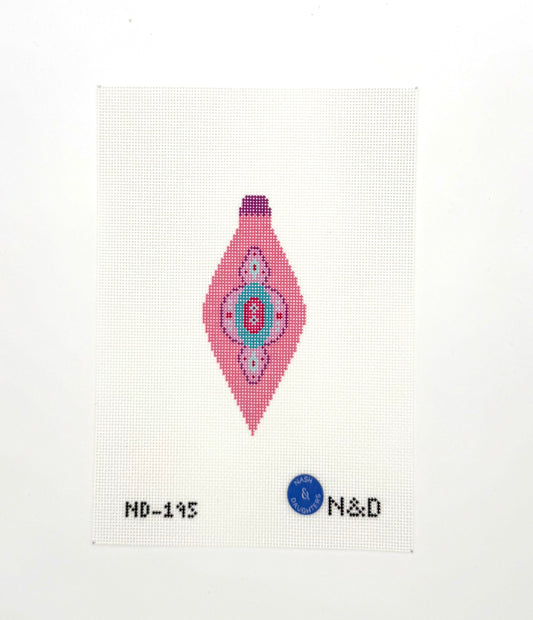 Mid Century Mod Ornament - Long Pink & Purple Needlepoint Canvas